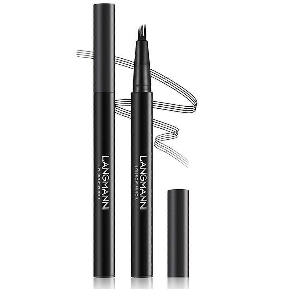 Micro Four Tip Waterproof Eyebrow Pen and Pencil for Natural Long Lasting Precise Brows (#1 Black)