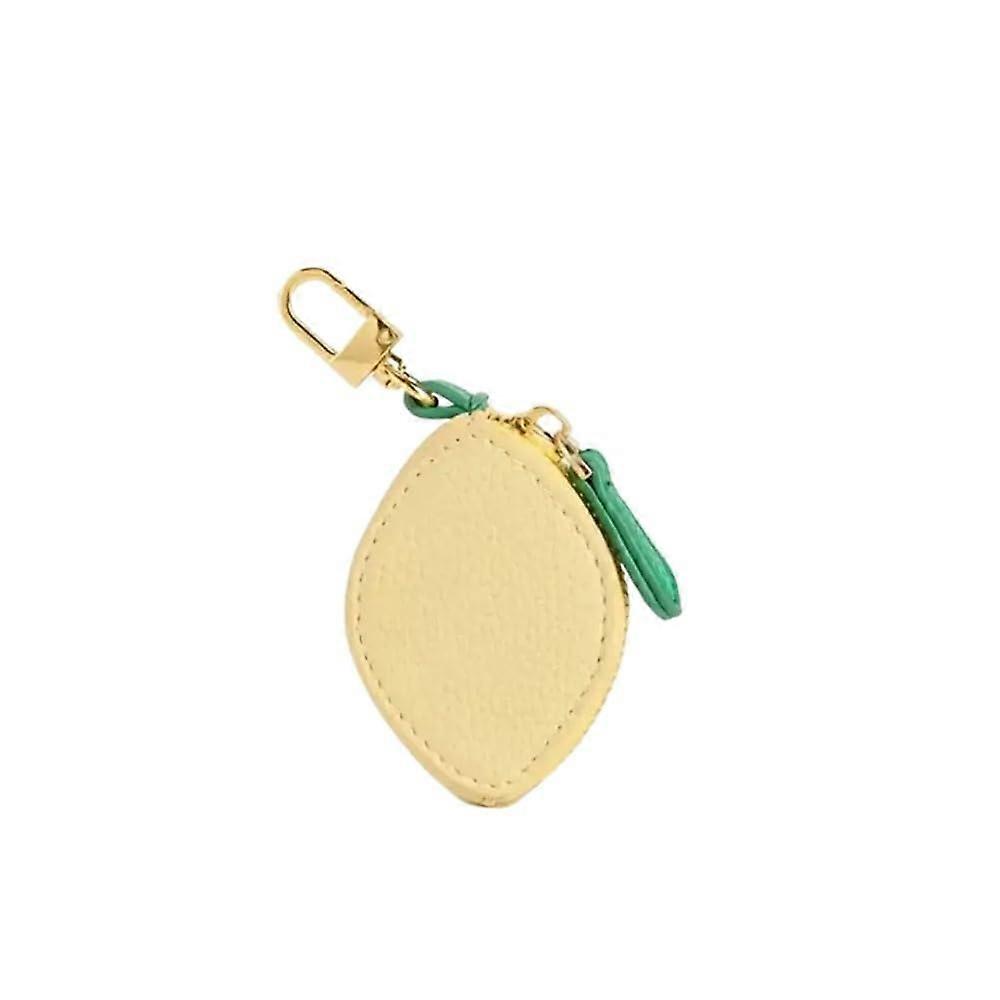 Cute Lemon Fruit Shape Coin Purse PU Leather Mini Wallet with Keychain Attachment