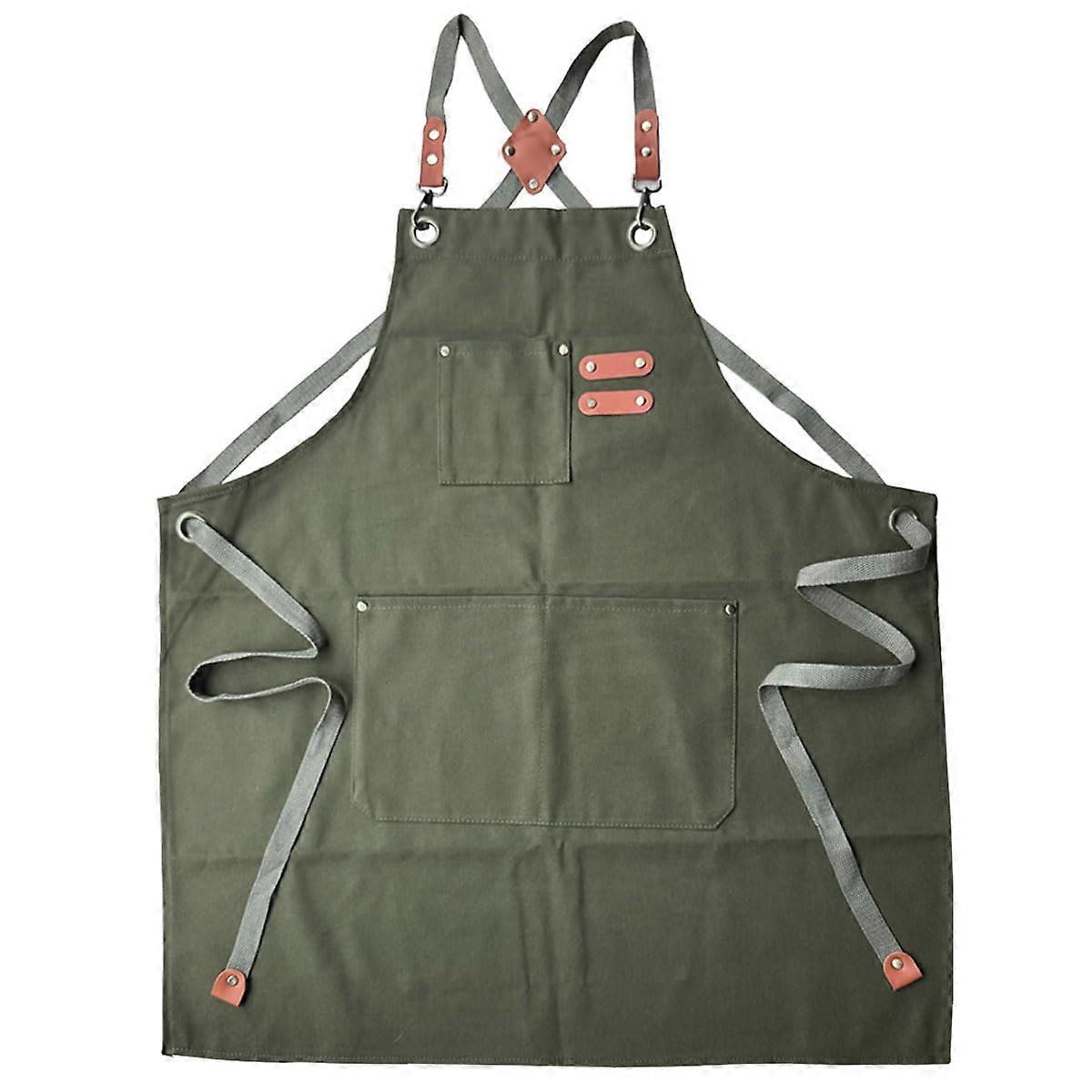 Canvas Apron with Pockets for Cooking, Adjustable Crossback Straps, Durable Army Green