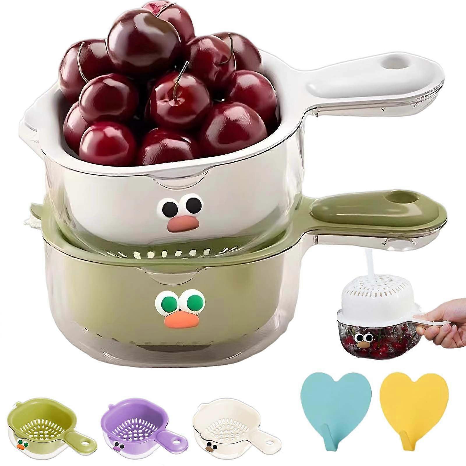 Fruit Washing Basket Double Layer Colander with Handle for Berry Tomato Grape, 2PCS Thickened Plastic