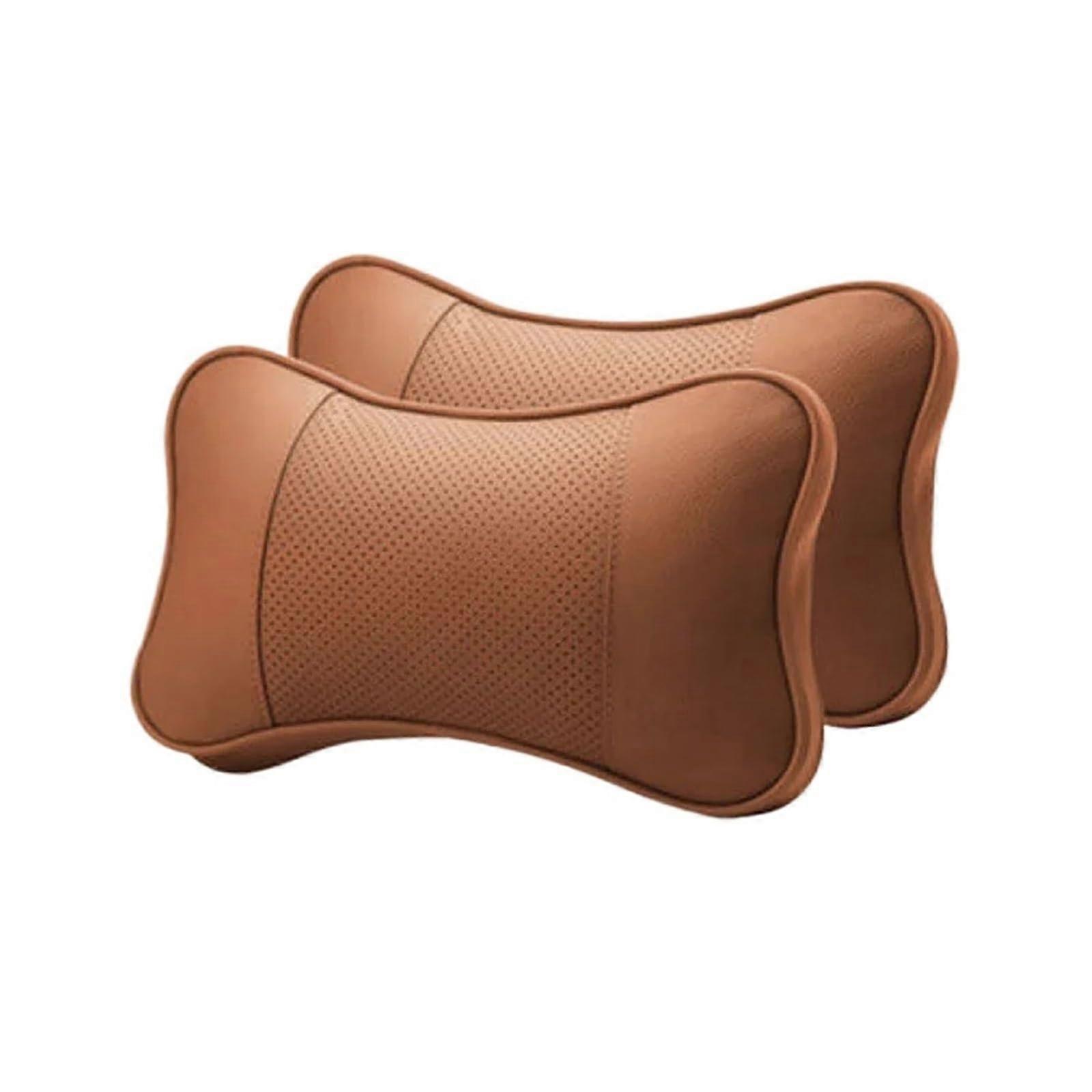 Car Headrest Pillow 2PCS Brown Adjustable Ergonomic Neck Support Cushion with Breathable Mesh