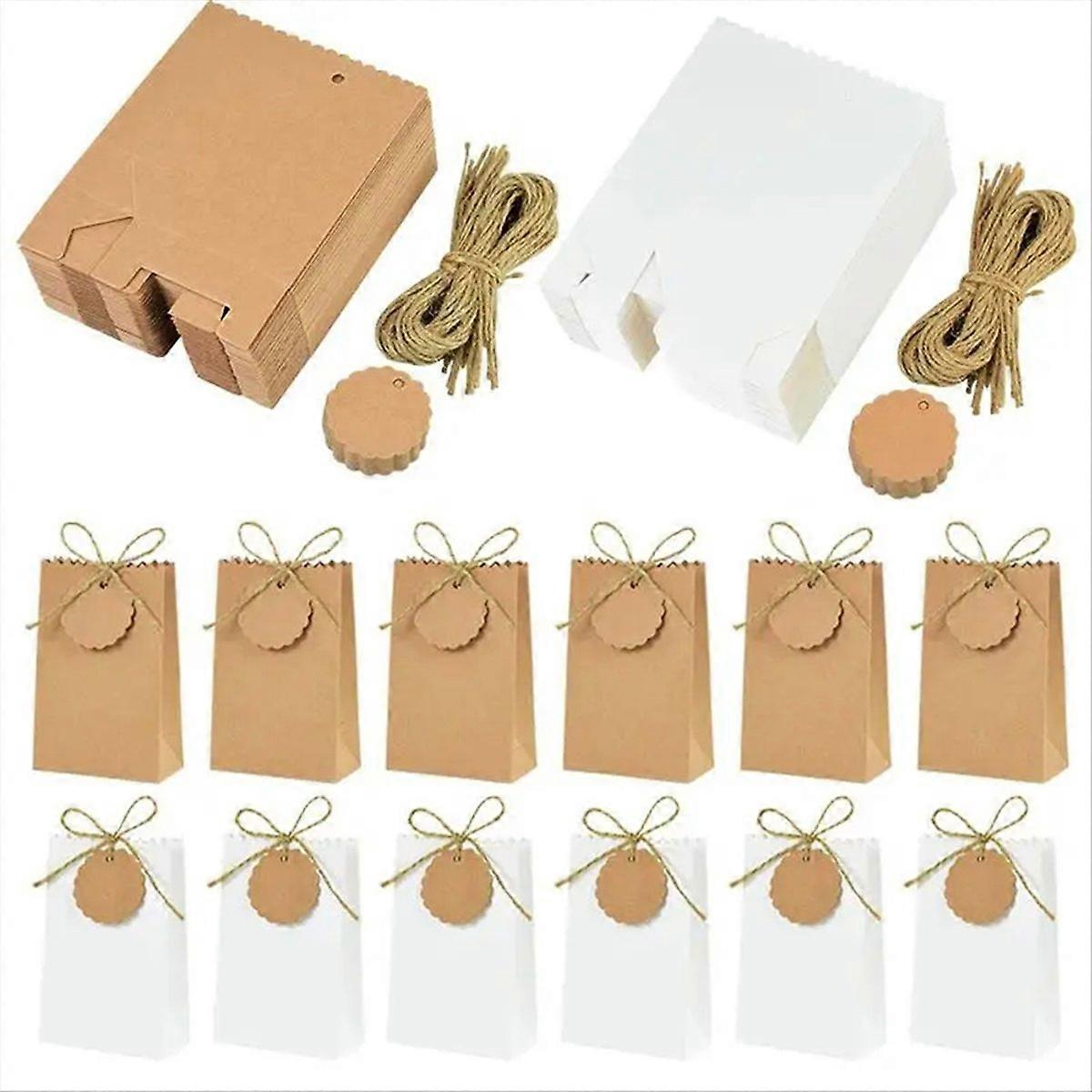 50Set Kraft Paper Gift Box with Rope Retro Candy Cookie Bag Packaging