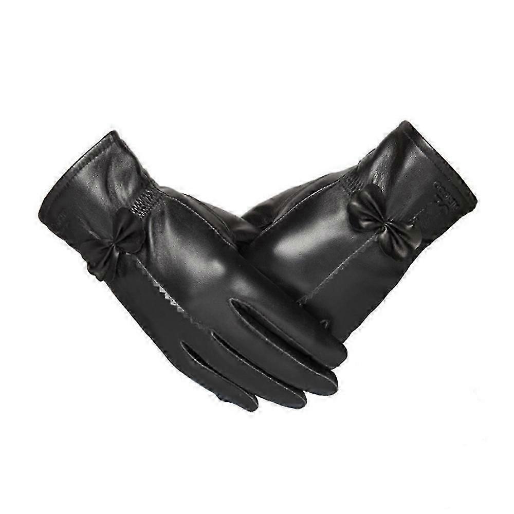 Women's Solid Color Leather Gloves Warm Winter Protection Outdoor Accessories