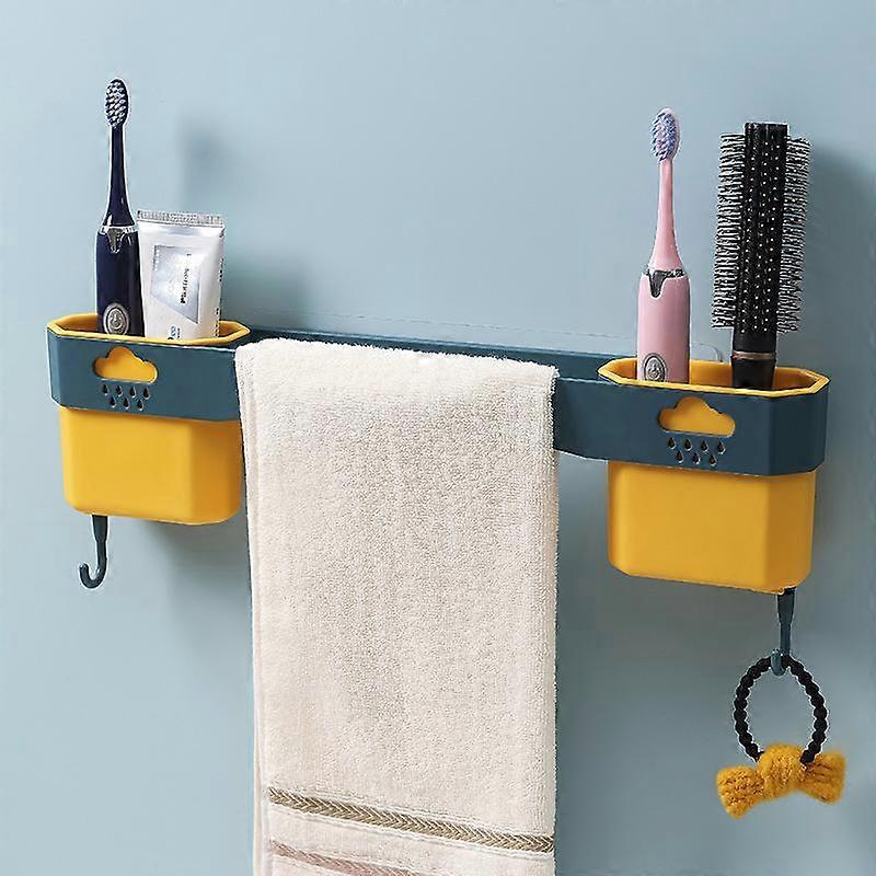 Bathroom Wall-Mounted Towel Storage Rack, Multi-Function, No Drilling
