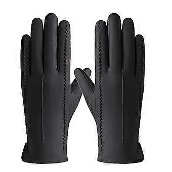 Guantes de cuero gruesos, resistentes al viento y versátiles para mujer, de color liso, para otoño e invierno de 2024, que brindan comodidad y estilo. Negro, talla M.