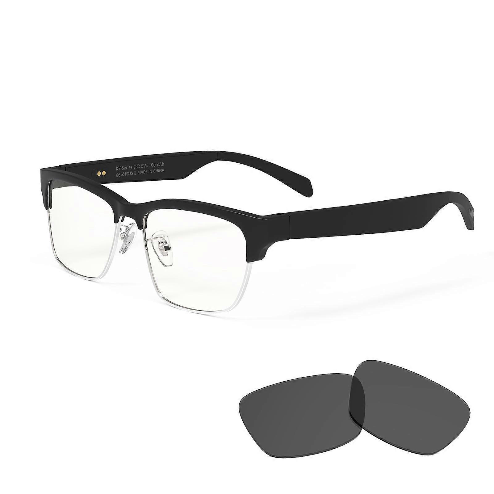 Smart Glasses Bluetooth Audio with Mic and Speakers, OpenEar Hands Calling, Silver Frame