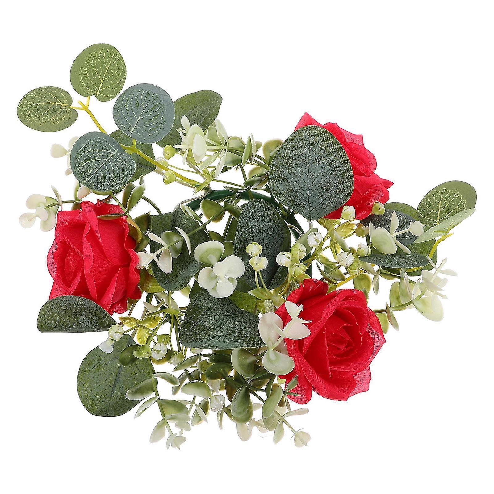 Fabric Artificial Candle Ring Red Candle Ring for Decor Simulation Rose