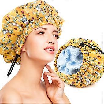 Luxe douchemuts voor dames. Waterdichte, herbruikbare douchemuts met dubbele laag microvezel badstof en een droogfunctie voor het haar. Extra groot voor lang haar.