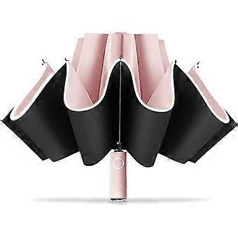 Travel Umbrella Easy Compact Folding Umbrella, Umbrellas for Rain, Windproof Umbrella Reverse Umbrella with Reflective Stripe - Pink