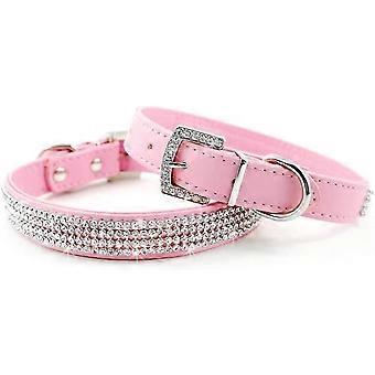 Full Crystal Rhinestones Shing Diamonds Pu Leather Dog Pet Collars With Rhinestones Bucklepinkx-small:5/8"*8-10"
