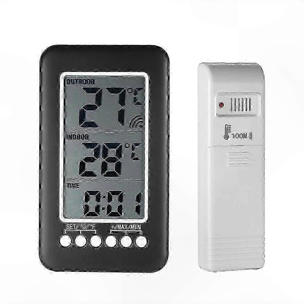 Wireless Indoor Outdoor Thermometer with LCD Display, Digital Clock Temperature Meter