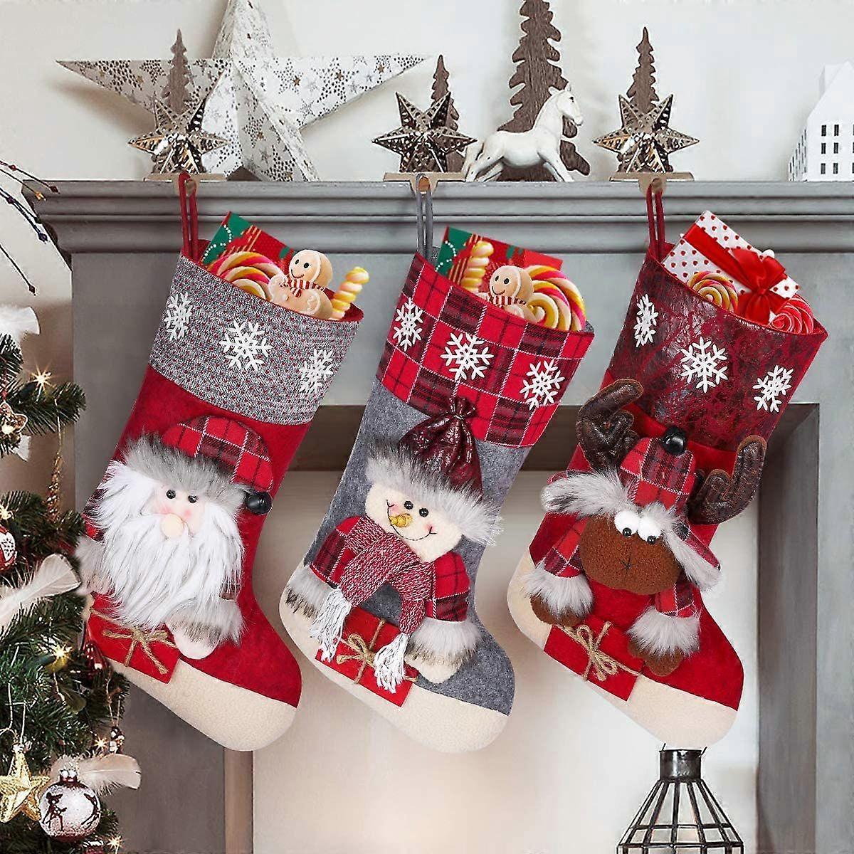 3pcs Christmas Plush Stocking,19.6 inch