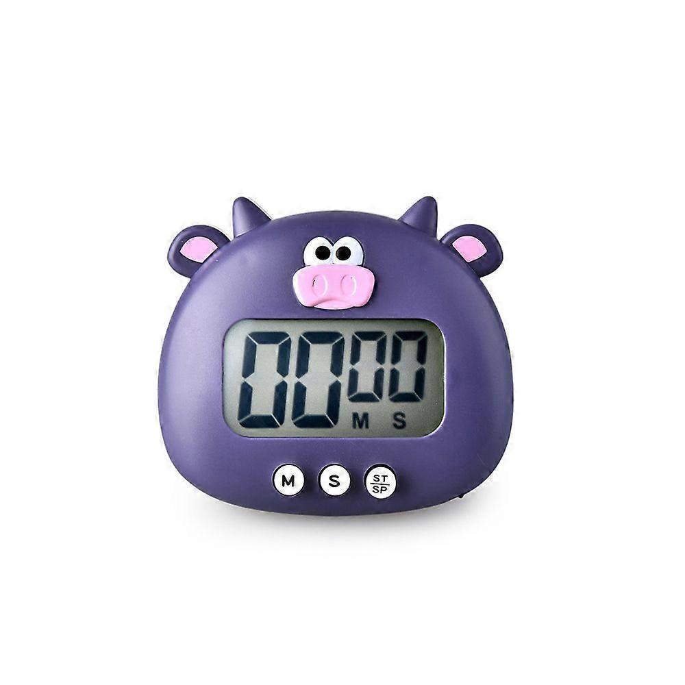 Cartoon animal digital timer, electronic timer, cute purple calf shape, kitchen baking learning timing tool
