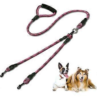 Double Dog Leash, 2 Dog Leash, Detachable Double Dog Leash Anti-Tangle Comfortable Grip Walking Training for Two Medium or Large Dogs (Red)