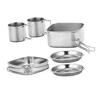 Stainless Steel Camping Cookware Set with Folding Pot Pan Plates Cups for Outdoor Hiking Cooking