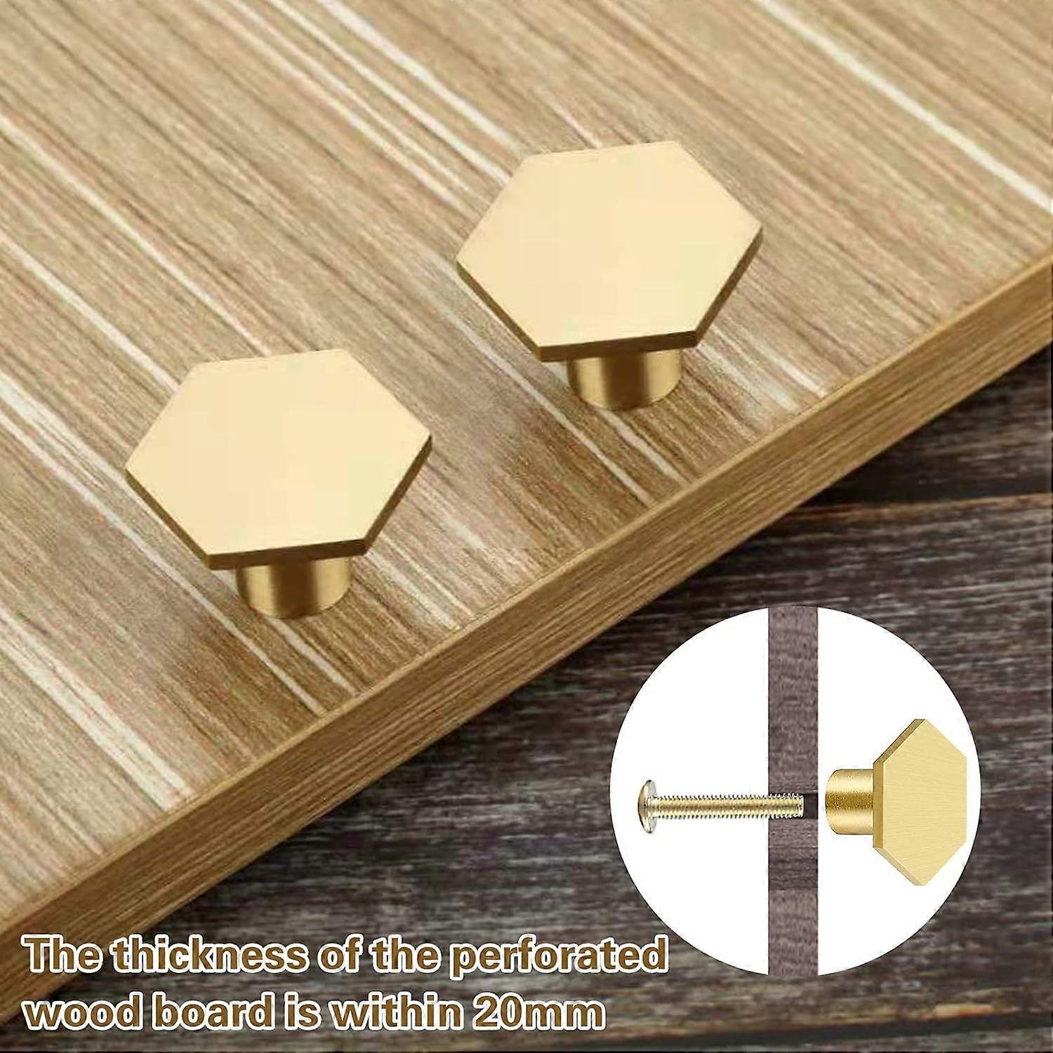 6PCS Solid Brass Door Handle Hexagonal Door Knobs Fur Knob Drawer Knobs with Screws Accessory for Kitchen Living Room Bedroom
