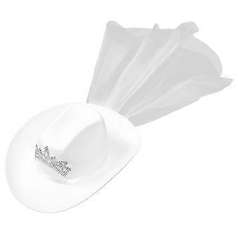 White Bride Cowgirl Hat with Veil for Bachelorette Party