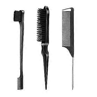 Slick Back Hair Brush Set with Rat Tail Comb & Edge Brush for Ponytail and Bun Styling
