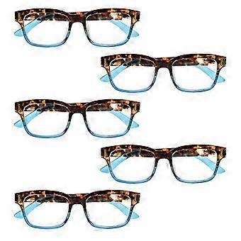 5 Pack Reading Glasses for Women +1.50, Flexible Spring Hinges, Lightweight DEMI Blue Readers Set