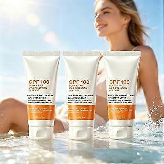 Lightweight, oil-free sunscreen with SPF 100, absorbs quickly, leaves a smooth, non-sticky finish, versatile sunscreen lotion for face and body outdoo