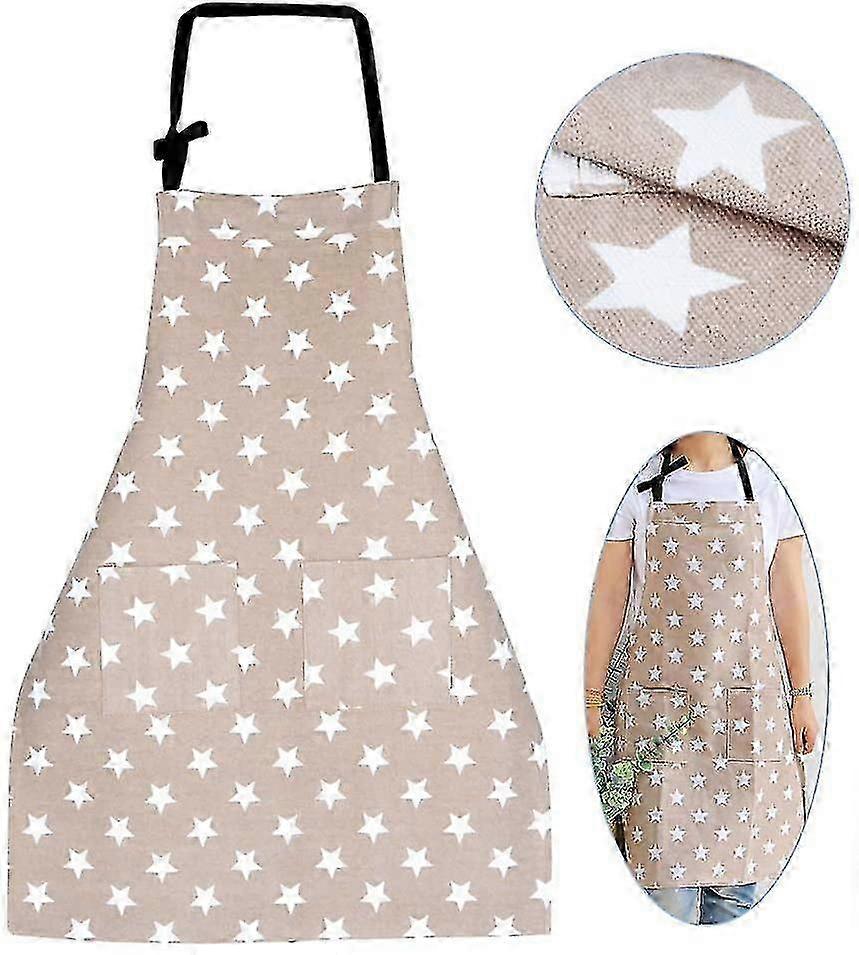 Polyester-cotton Kitchen Aprons Star Pattern Khaki Color