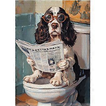 English Springer Spaniel on Toilet Jigsaw Puzzle - Quirky Dog Reading Newwith Glasses - Dog Bathroom Decor Puzzles SQZ211