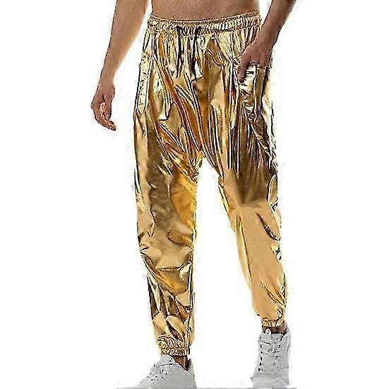 Men Pants Drawstring Elastic Waist Glossy Surface Loose Soft Side Pockets Pleated Solid Color