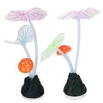 Aquarium Lotus Leaf Decoration Fluorescent Rockery for Fish Tank 2Pcs