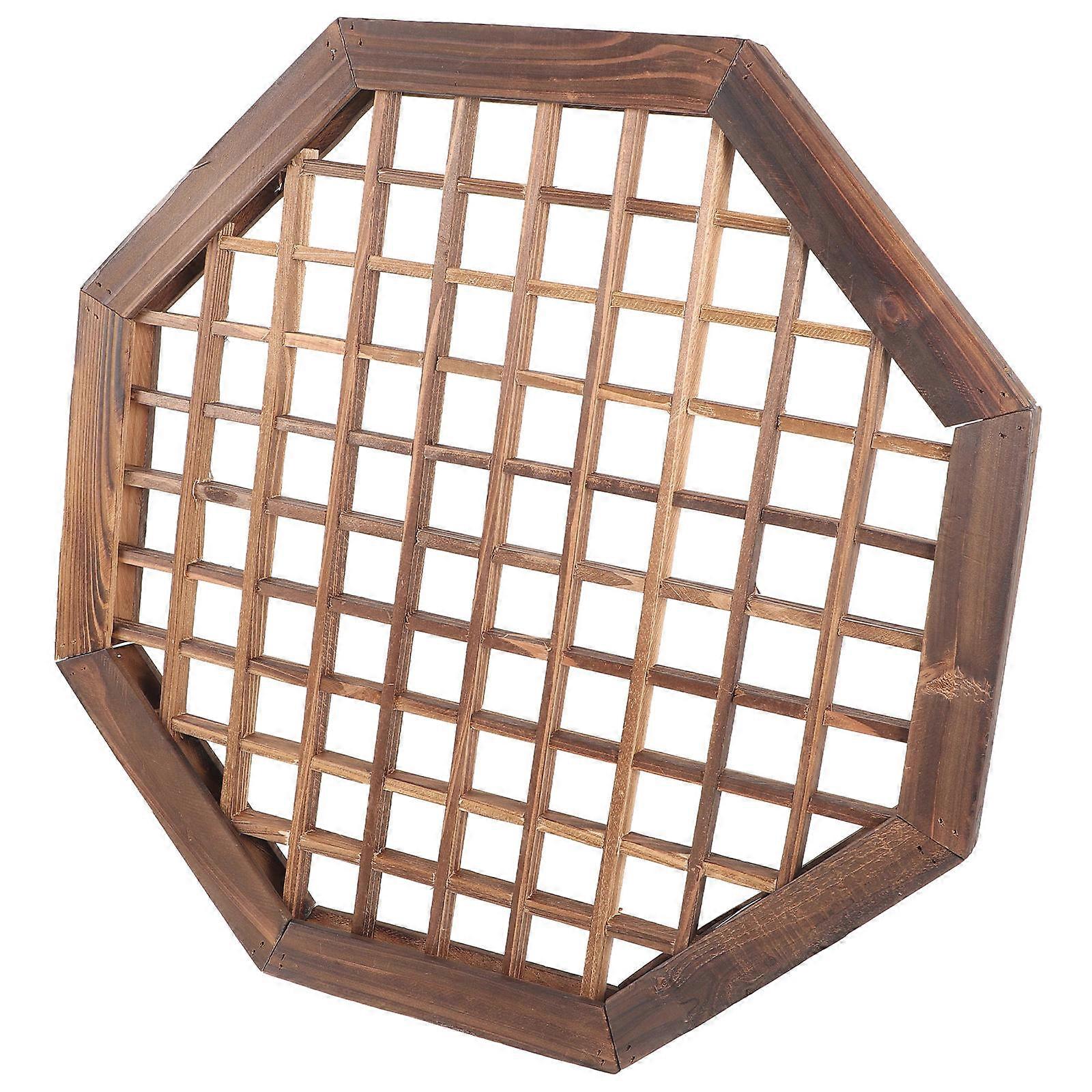 Grid Design Window Frame for Wall Hanging 2Pcs Rustic Light Brown Wood