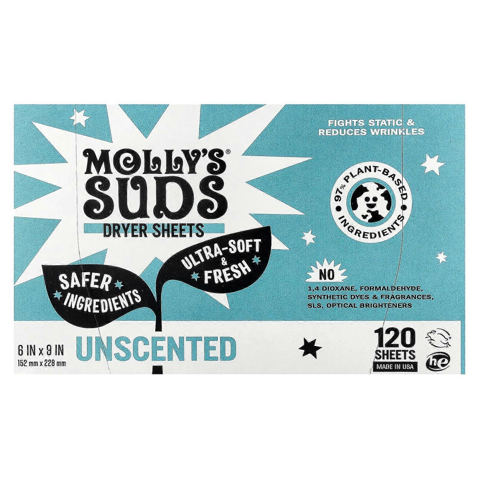 Molly's Suds, Dryer Sheets, Unscented, 120 Sheets