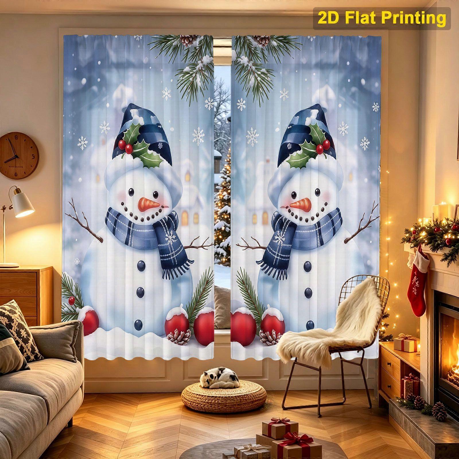 two snowmen in a snowy scene Pattern Curtain