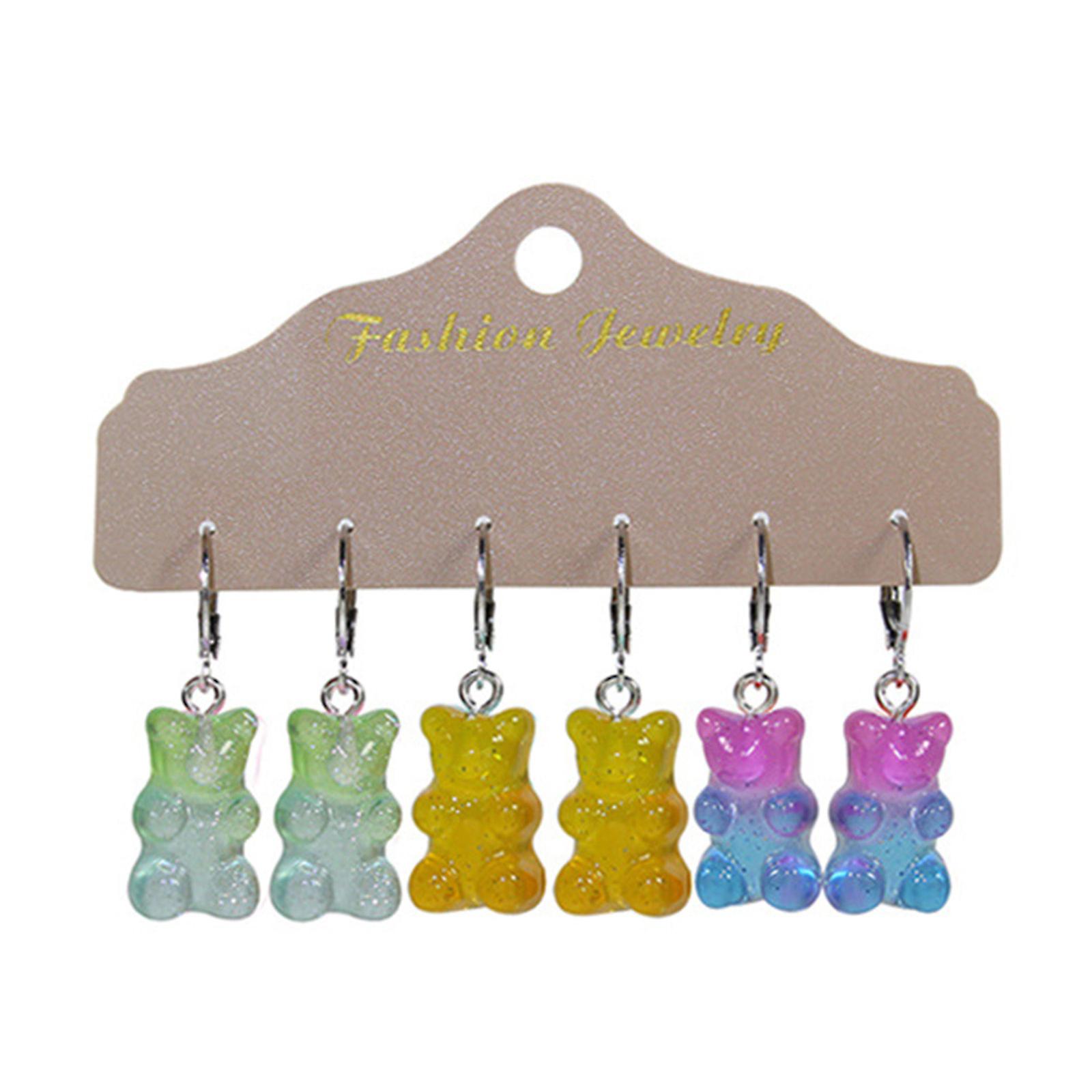 Cartoon Animal Drop Pendiente Set Lindo Candy Gradient Color Bear Dangle Pendientes