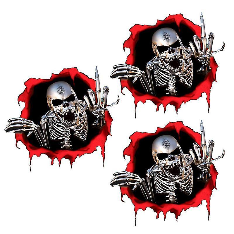 15X14cm Assorted Color Vehicle Decals 3 Pcs Reflective Skull Car Stickers Waterproof Vehicle Emblem
