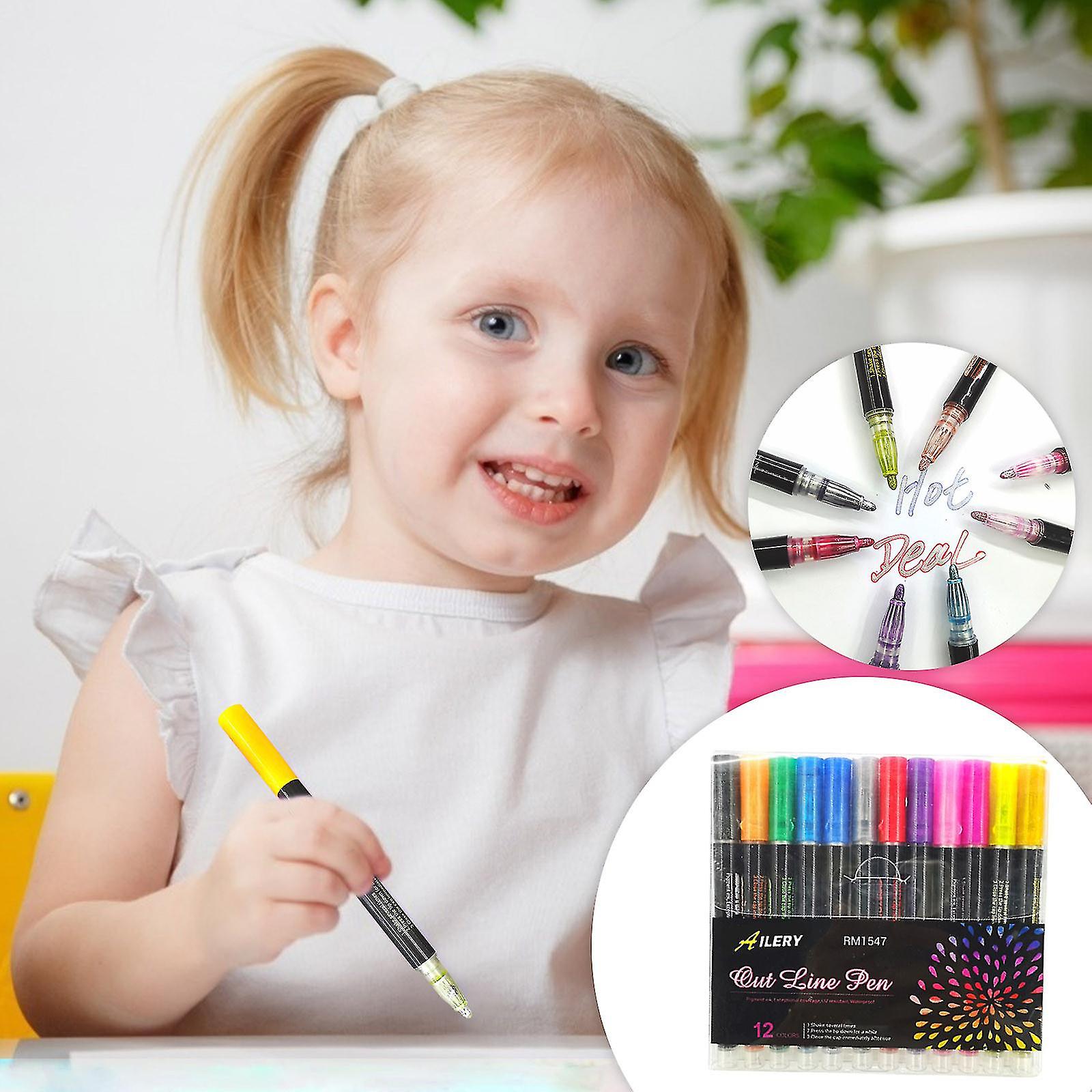 12 Color Double Line Pen Flash Pen Set Outline Pen 4ml