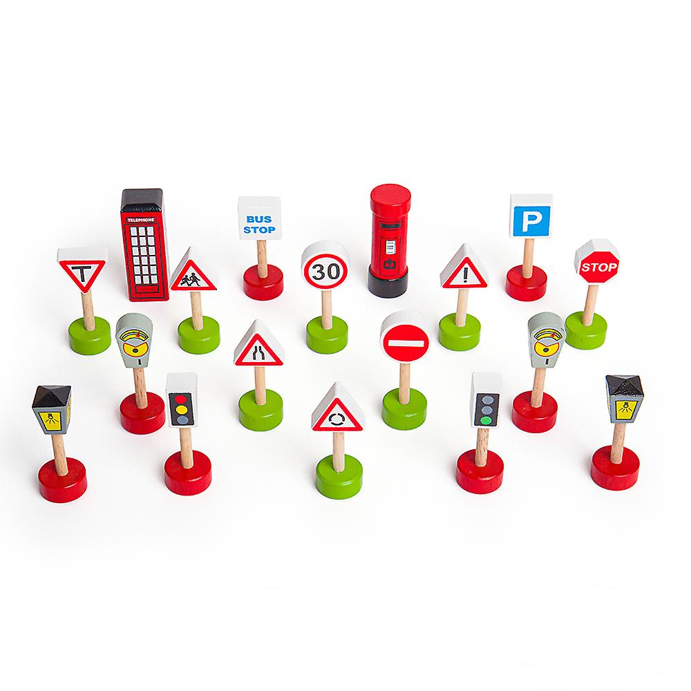 Bigjigs Rail Wooden Signs Accessory Pack Road and Railway Accessories Playset