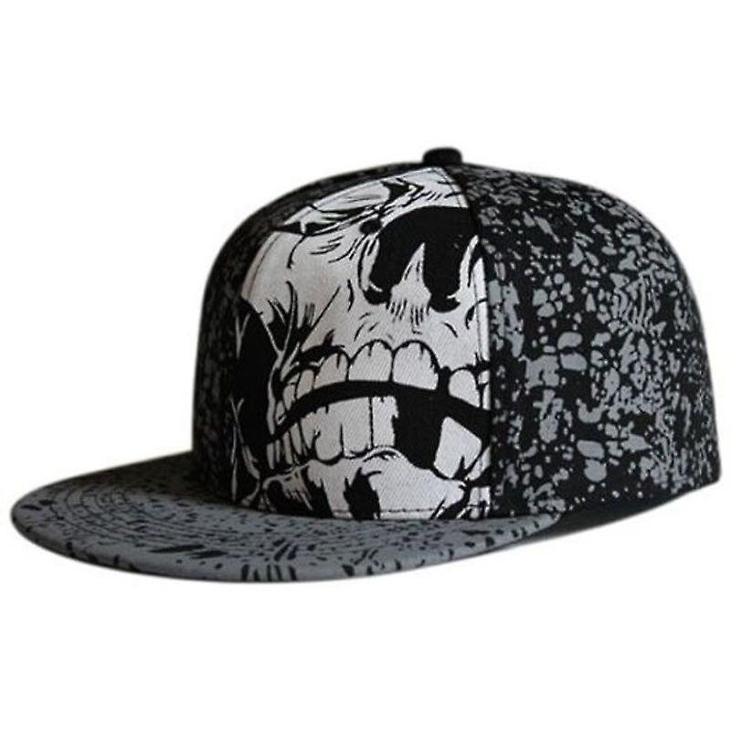 Skull Pattern Spot Printed Flat Brim Hat Black Hats