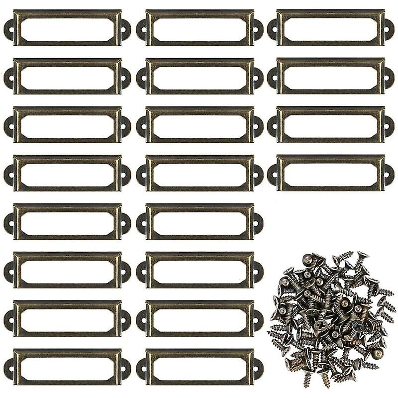 20 Pcs Metal Label Holders for Desk Library Shelves Frame Vintage Name Tag with Screws 60x17mm