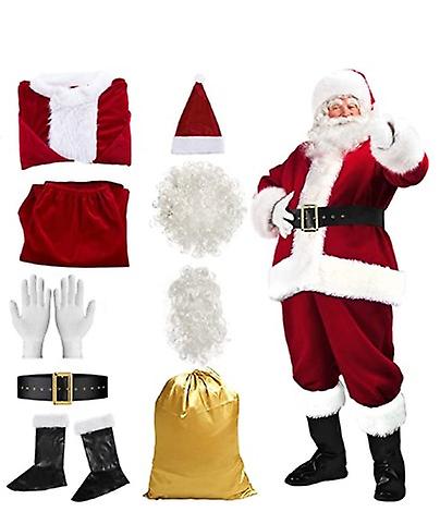 Noel Baba Takım Noel Noel Baba Kostüm Erkekler İçin Kadın Yetişkin Kostüm Santa 10pc