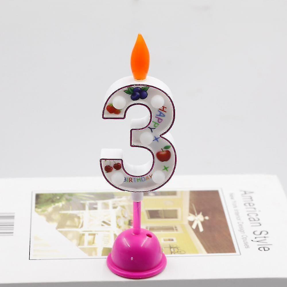 Pink Number 3 Number Candle Light Led Birthday Candle Lamp Multicolor Flashing Light Birthday Decora