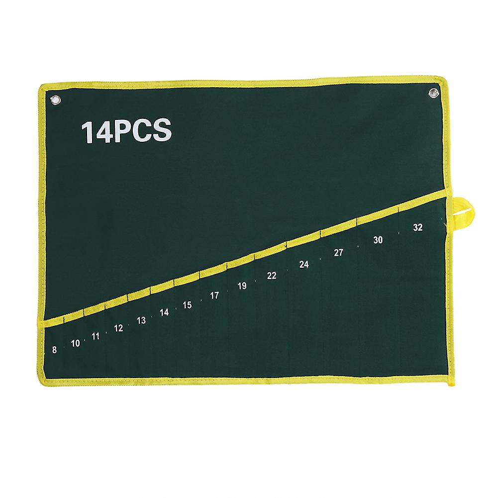 Durable Green Canvas Tool Roll Bag, 14 Pockets, 59.8x44.2cm