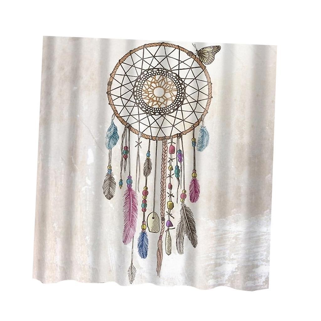 Folk Style Bathroom Polyester Shower Curtain with 12 Hooks Set Flamingo 1