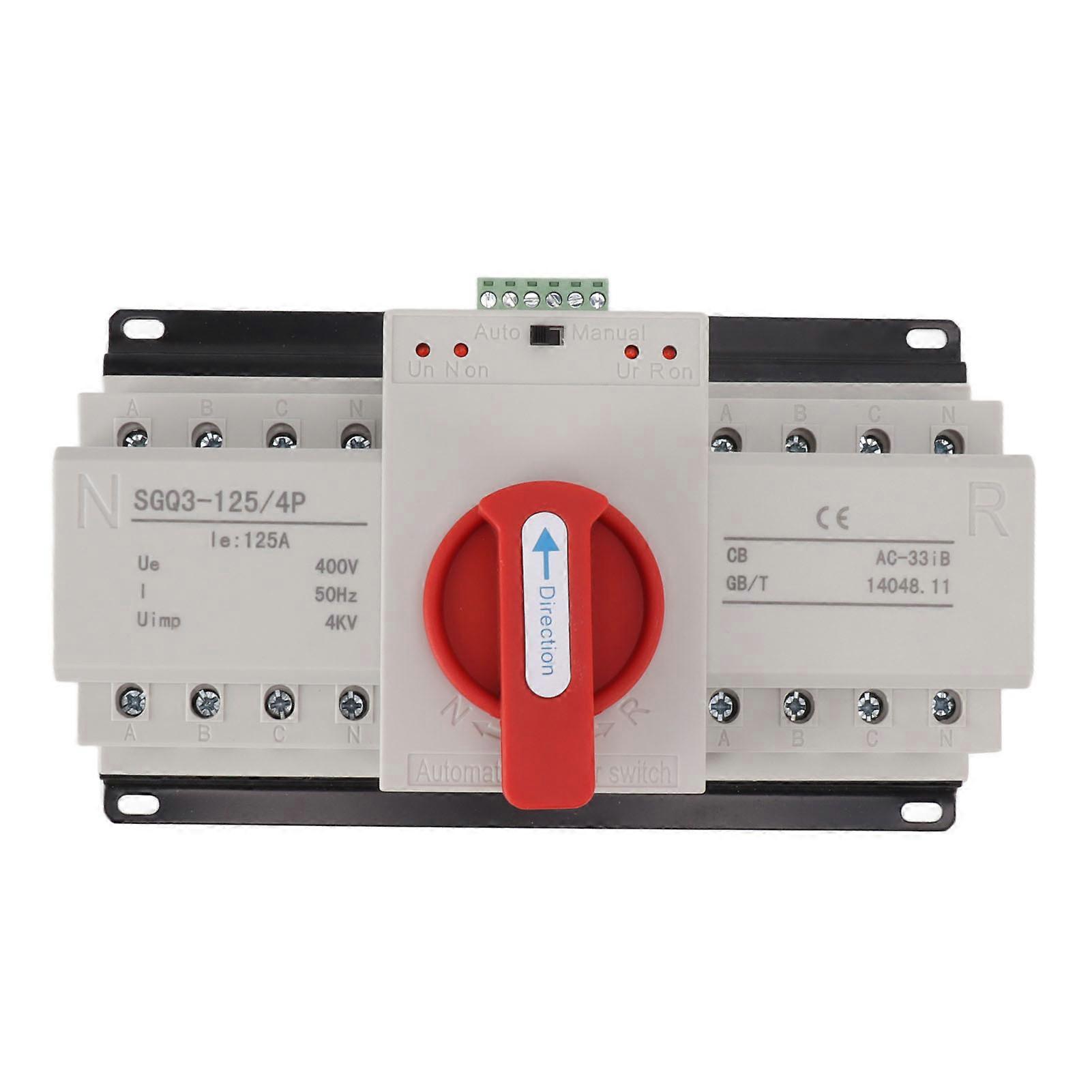 Risegun Power Transfer Switch Dual Power Automatic Transfer Switch, Auto Manual Mode, Home Building 125A CB Class, 400V