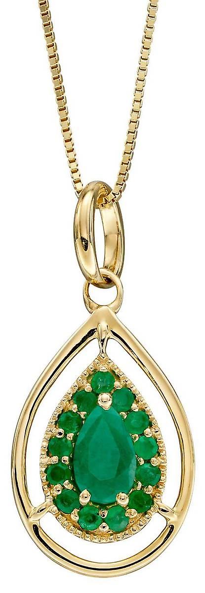 Elements Gold Emerald Cut Out Teardrop Pendant - Green/Gold