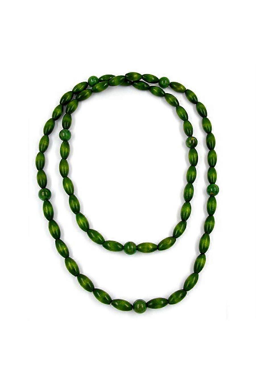 Necklace Wooden Beads Dark Green - Gl04345