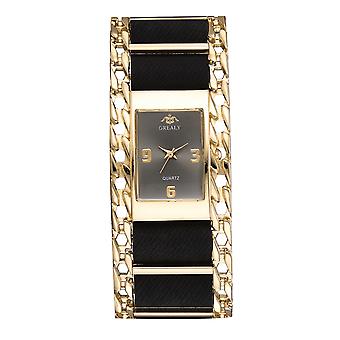 Modische Damen Business Legierung Uhr Analog Display Quarz Armbanduhr (Roségold + Schwarz)