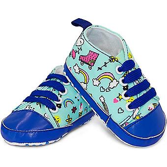 Veeki Unisex Infant Sneakers Soft  No Tie  Anti-Slip Sole High-Top Sneaker  Canvas Stylish Newborn Shoes for Girls and Boys--Blue Rainbow 13cm