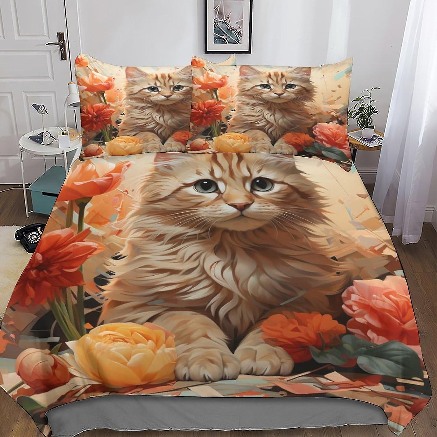 Creative Cat τυπωμένο σετ κλινοσκεπασμάτων Σετ παπλώματος 3d τυπωμένο ζωικό κάλυμμα παπλώματος εκτύπωσης 3 κομμάτια για παιδιά Έφηβοι αγόρια Κάλυμμα πάπλωμα με κλείσιμο φερμουάρ