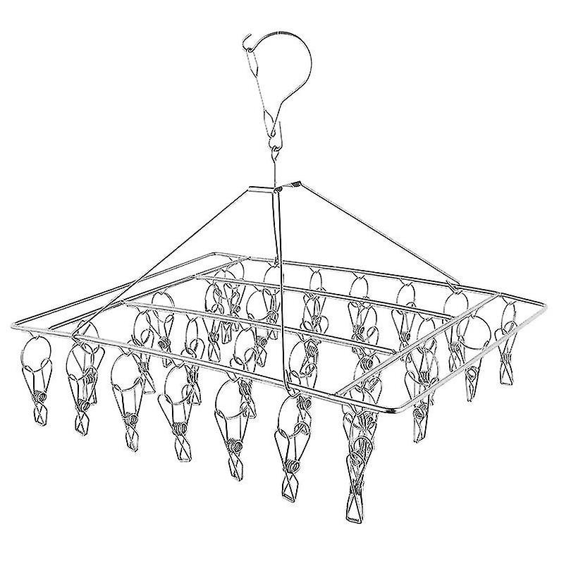 Sock Drying Rack, Hanging Clothes Drying Rack with 30 Stainless Steel Windproof Clips for Socks, Und