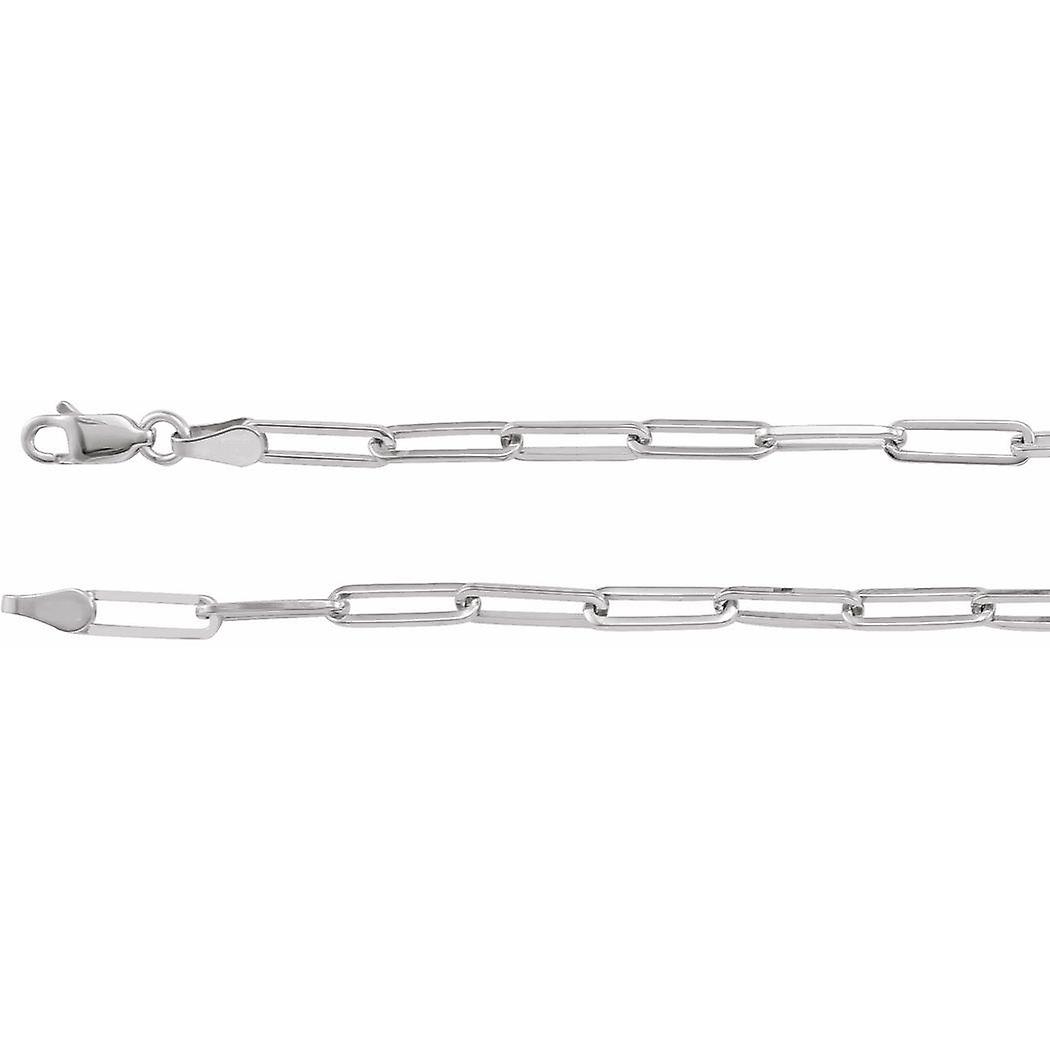 14Kホワイトゴールド7インチポリッシュフラットケーブルチェーンブレスレット、ロブスタークラスプリンクブレスレット付き女性と男性用