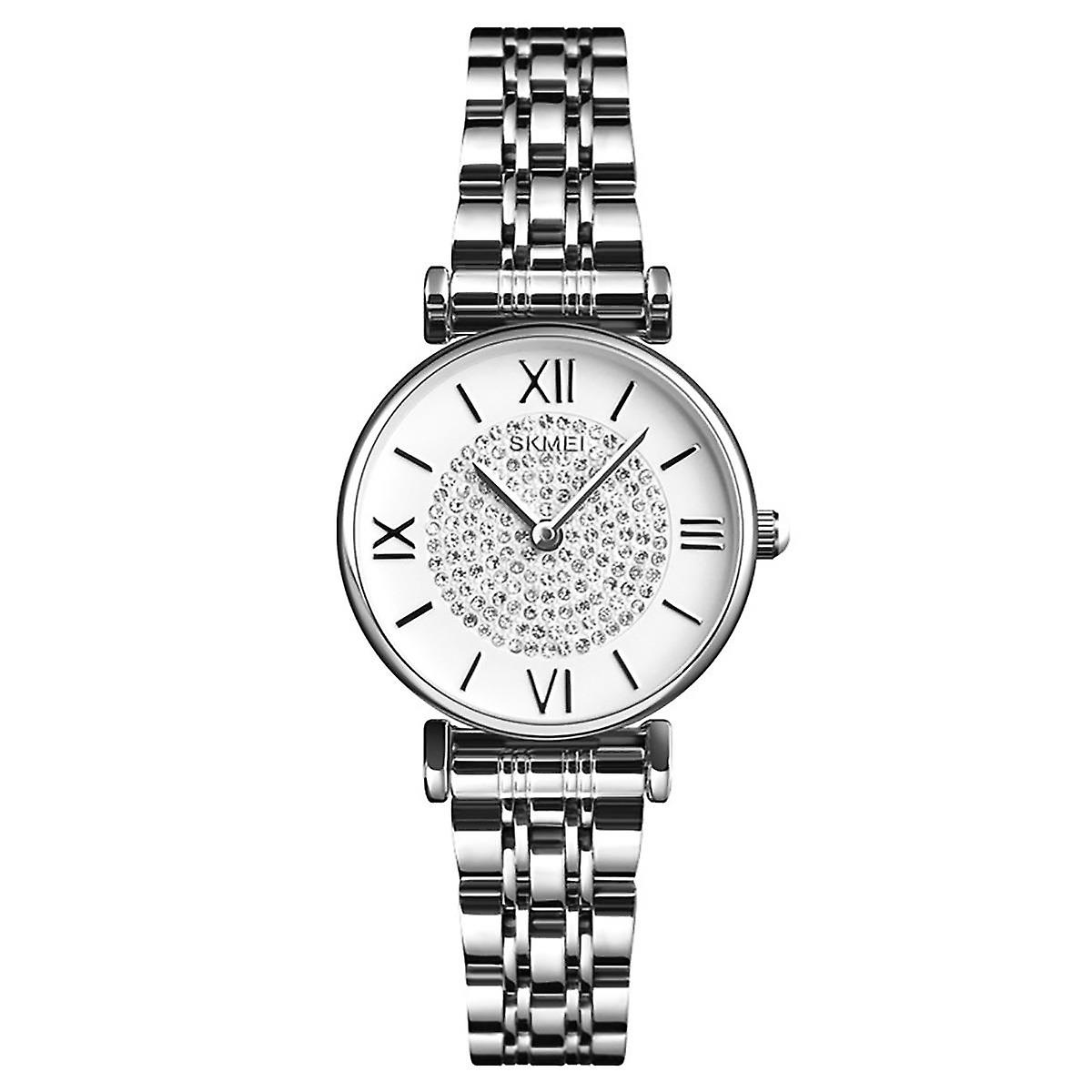 Skmei Women's Watch Classic Sparkle Clear Dial Crystal Stones Stainless Steel Strap